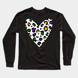 Leopard Mardi Gras Heart Long Sleeve T-Shirt